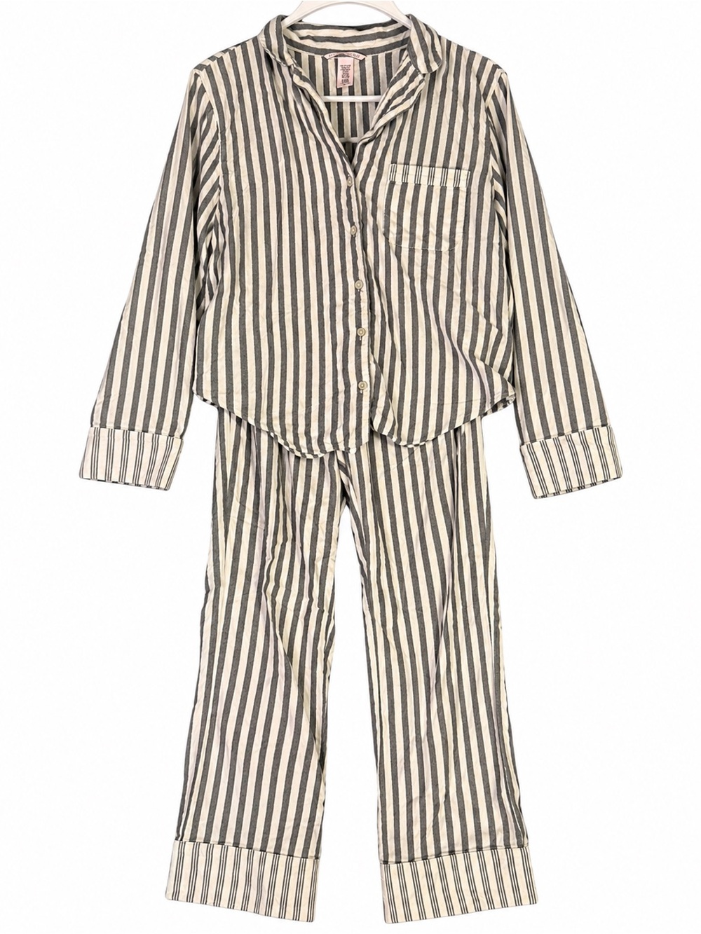 Victoria’s Secret Gray White Metallic Stripe Pajama Set Size S Button Down Pants